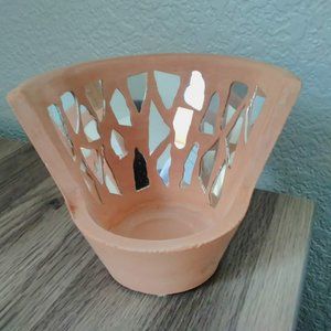 Vintage Terra Cotta Mirrored Pot/Candle Holder